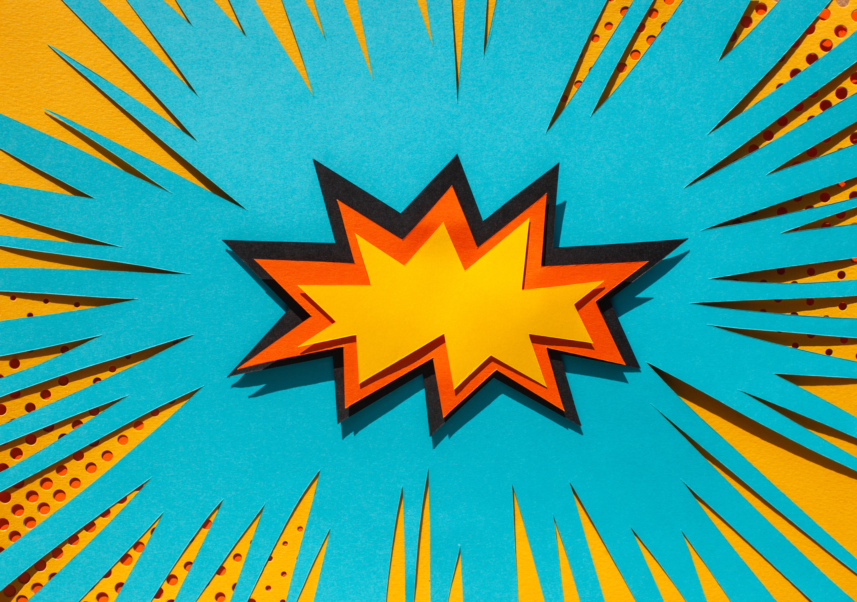 Handmade paper cutout pop art comic background. Cartoon flat style.
